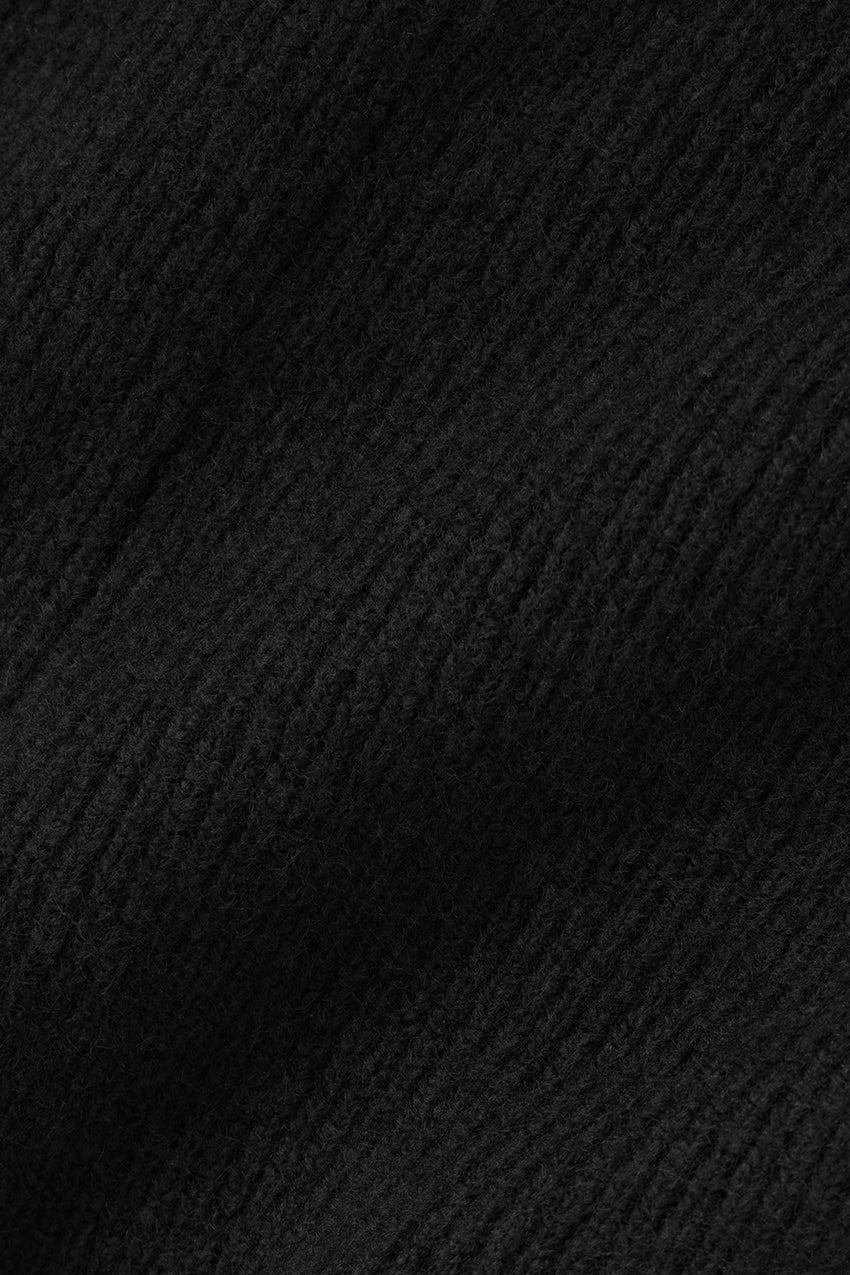 Wool Cashmere Ribbed Noble Full Zip Hoodie - Black